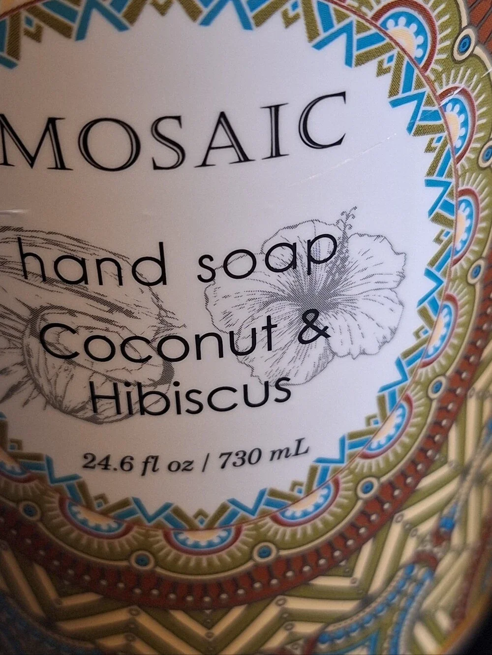 2 Pack Mosaic Hand Soap~Coconut & Hibiscus~24.6 oz Each~Pump Top~Kitchen~Bath